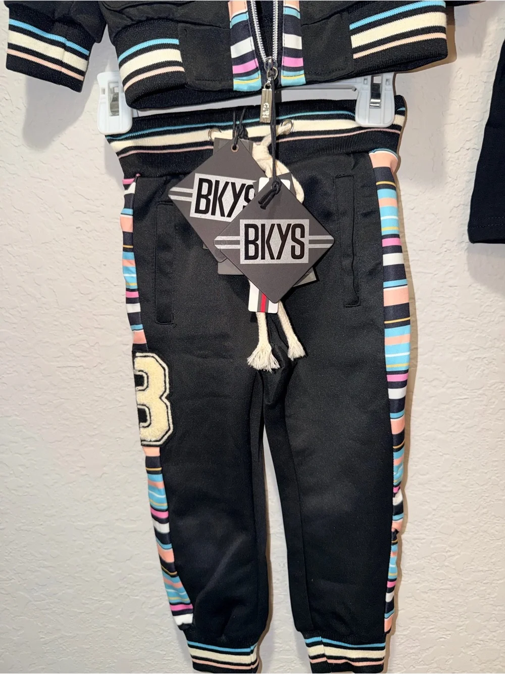 BKYS Boys 3-Piece Tracksuit Set Black Teddy Bear Jacket Pants Shirt 2T NWT